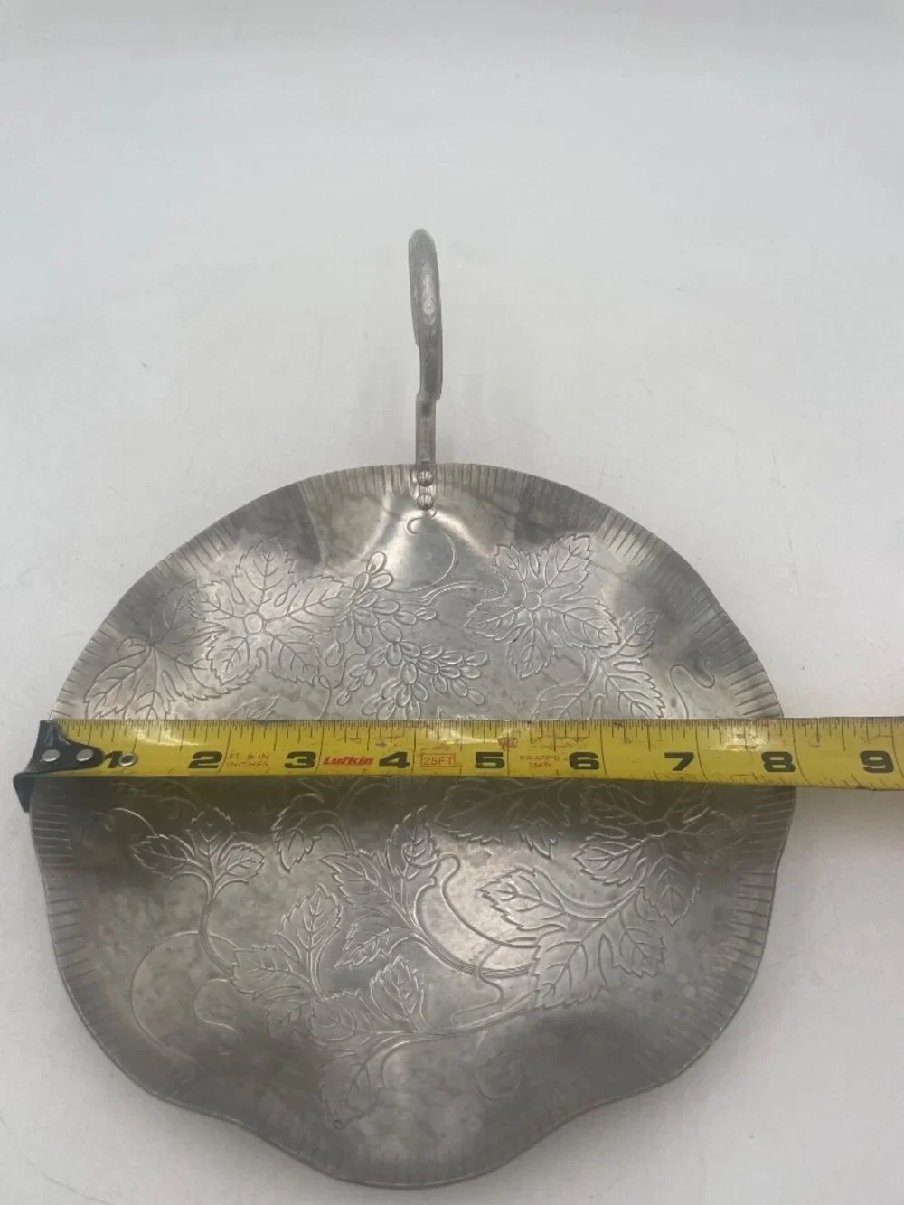 Handcrafted Aluminum Floral Etched Serving Tray With Handle  Decorative